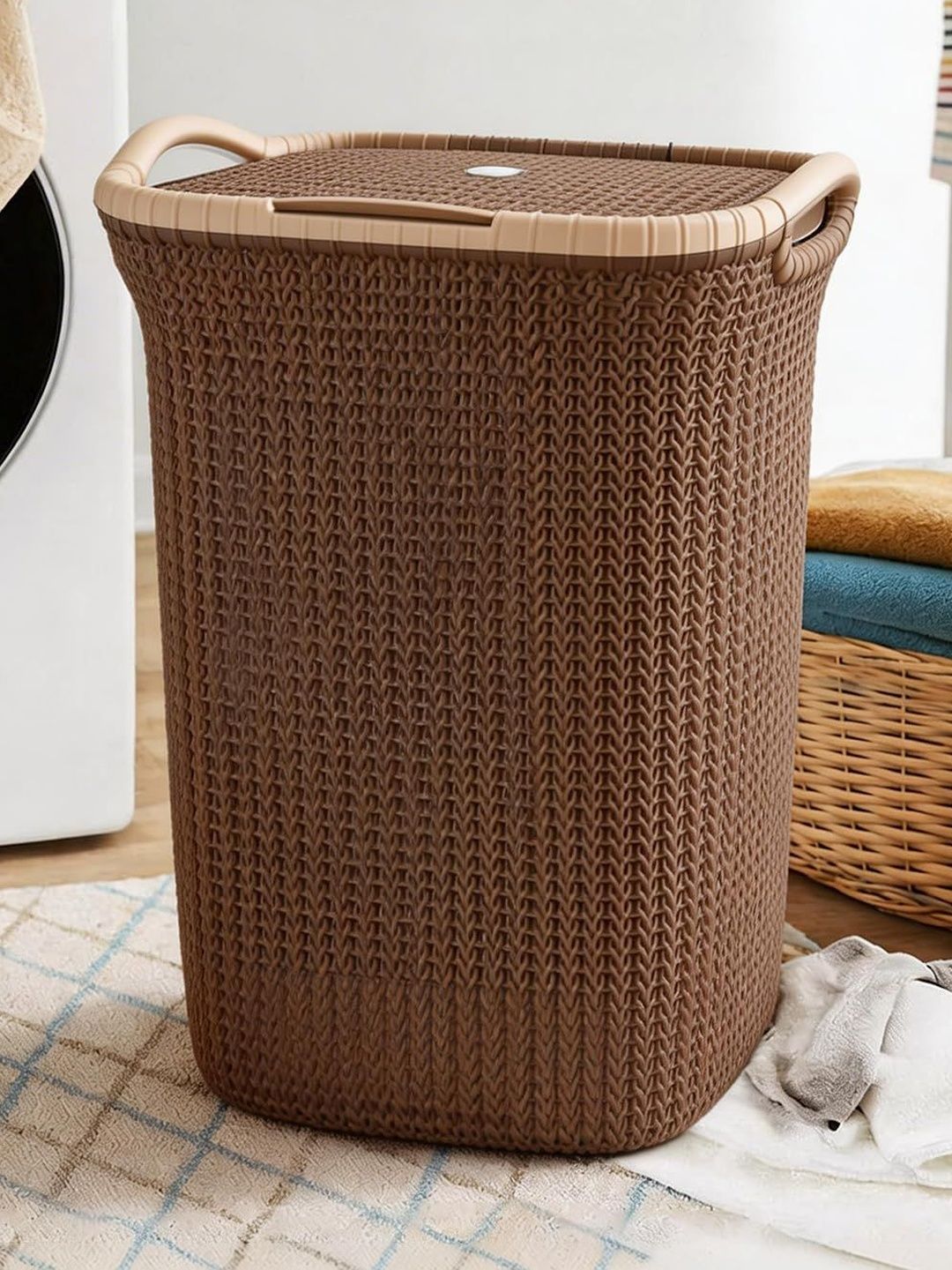 prettykrafts Brown & Beige Laundry Basket 60 L-image-13