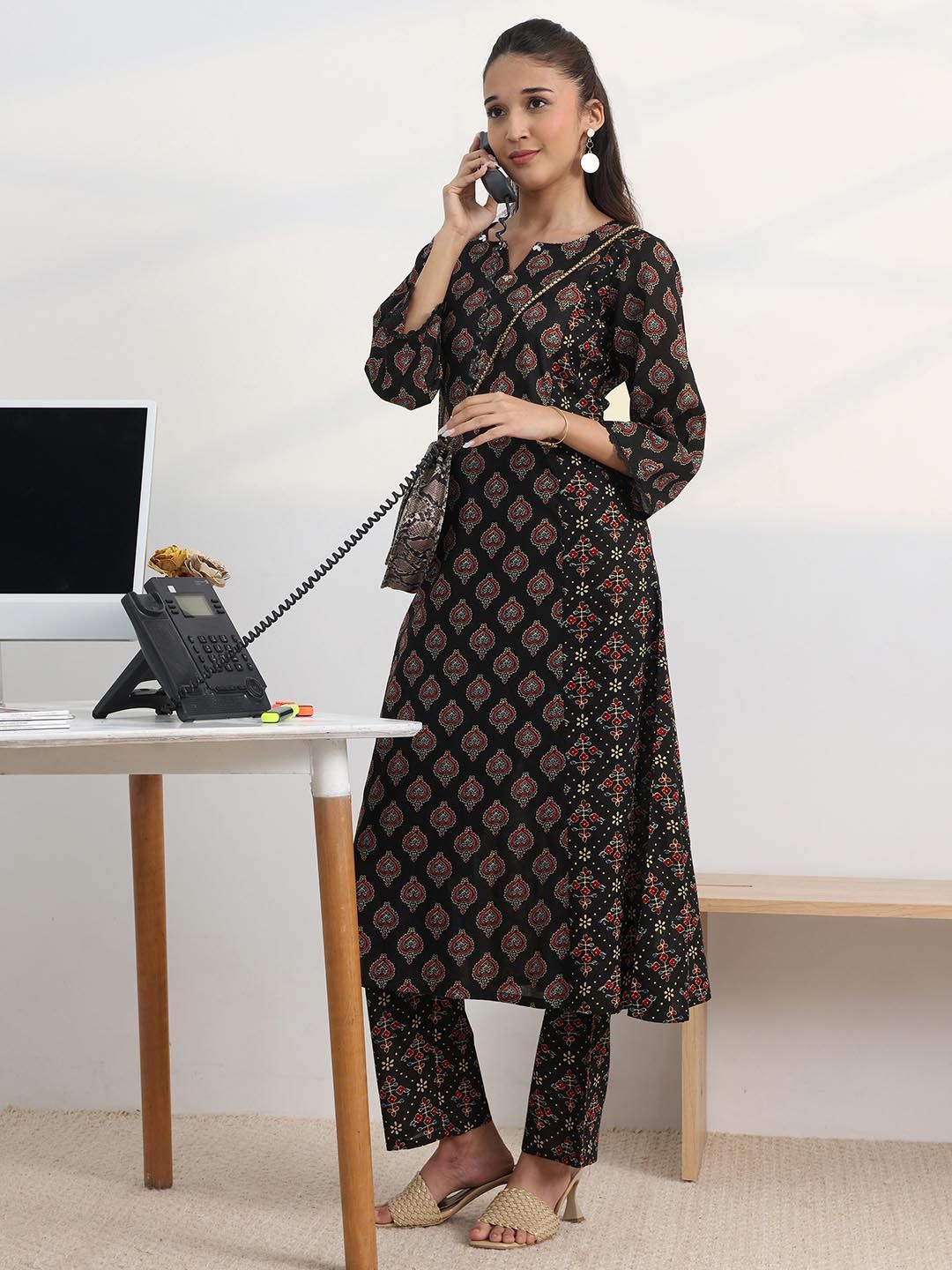 gerua by libas Libas Black Ajrakh Print A-Line Kurta Set-picture-10