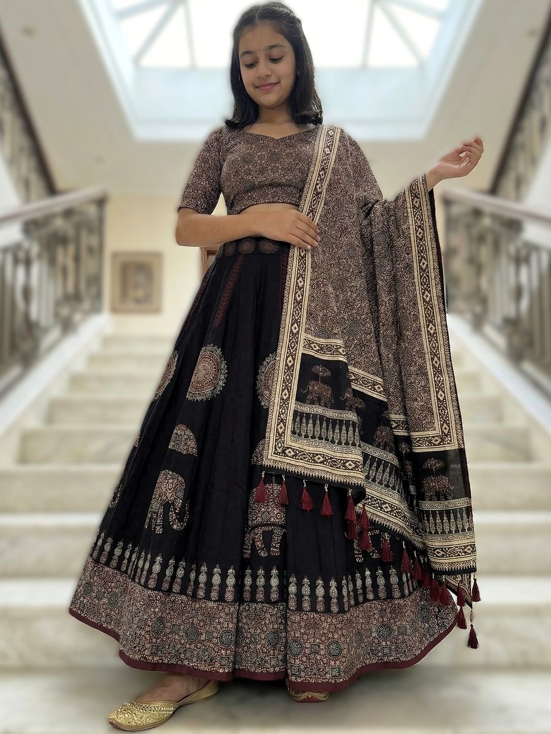 Kaizen TEXO FAB Girls Printed Block Print Ready to Wear Lehenga & Unstitched Blouse With Dupatta-picture-33