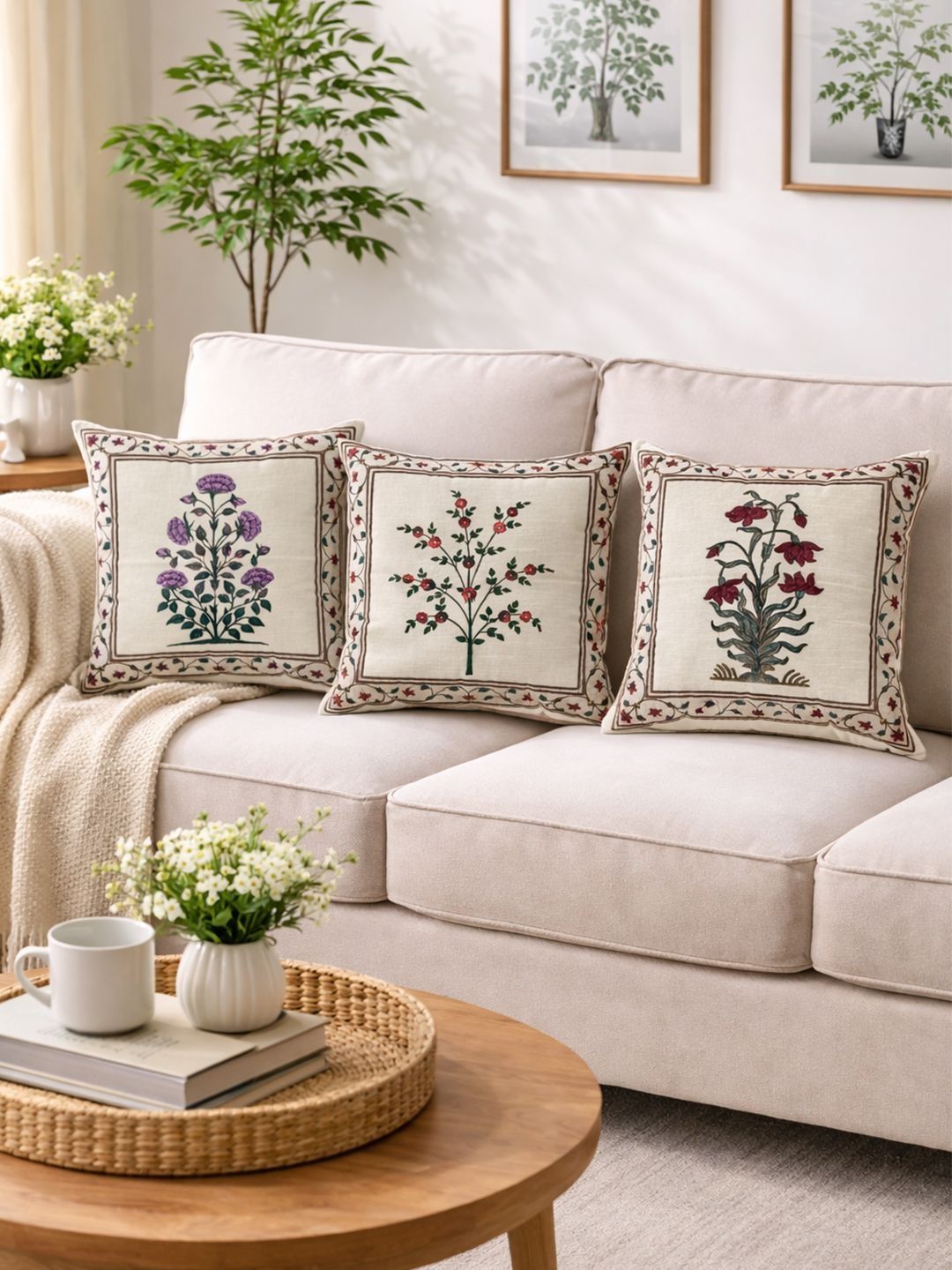 SWAYAM Multicoloured Set of 3 Ethnic Motifs Square Cushion Covers-picture-24