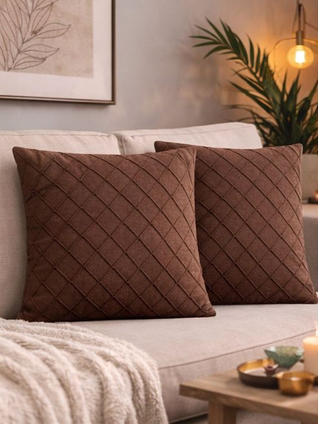 SWAYAM Brown Set of 2 Velvet Square Cushion Covers-image-9