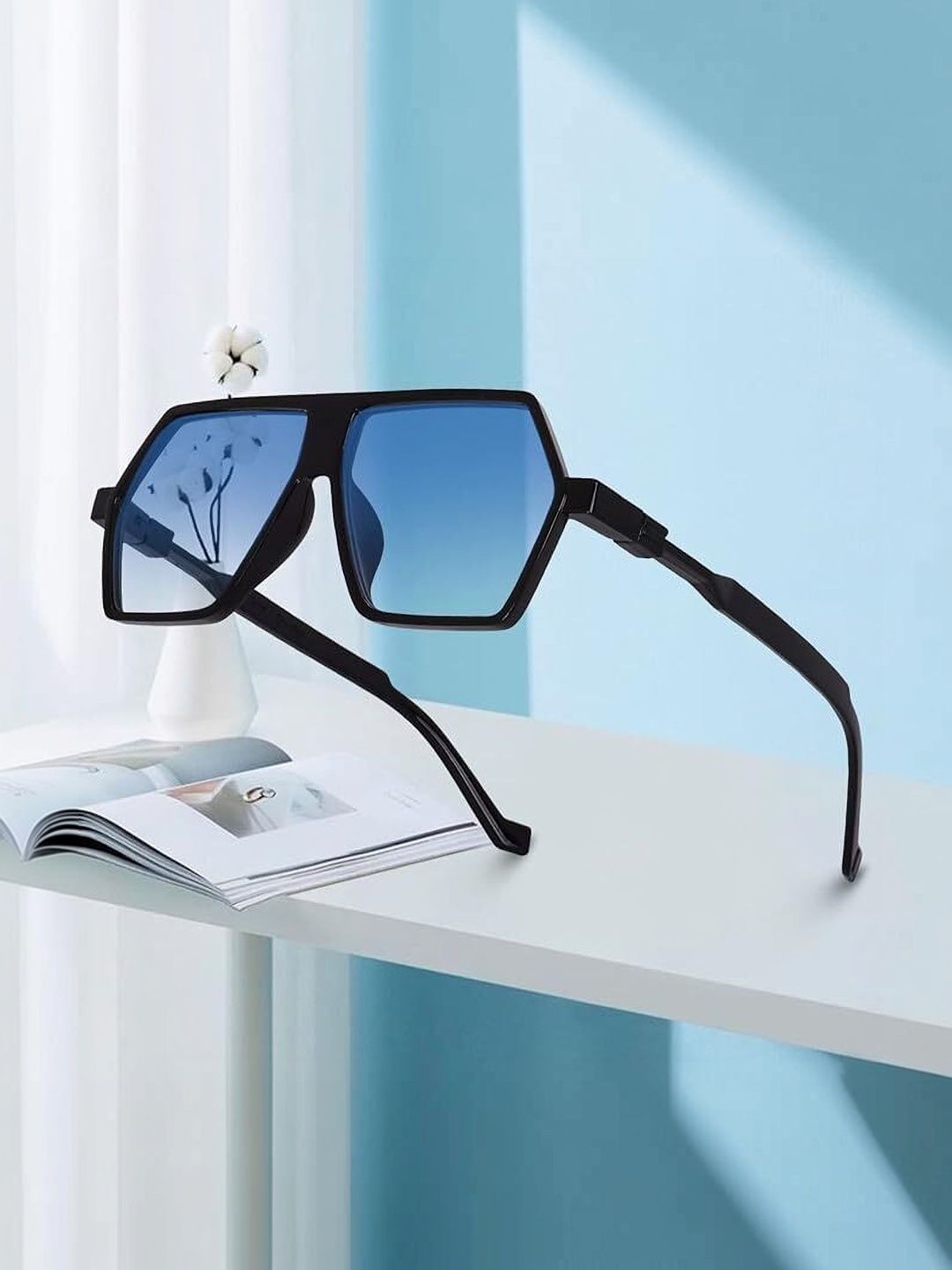 Elligator Men Blue Rectangle Sunglasses with-image-20