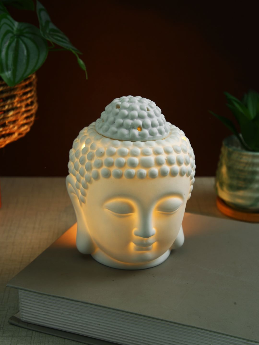 Aapno Rajasthan White Buddha Head Ceramic Aroma Oil Diffuser-image-6