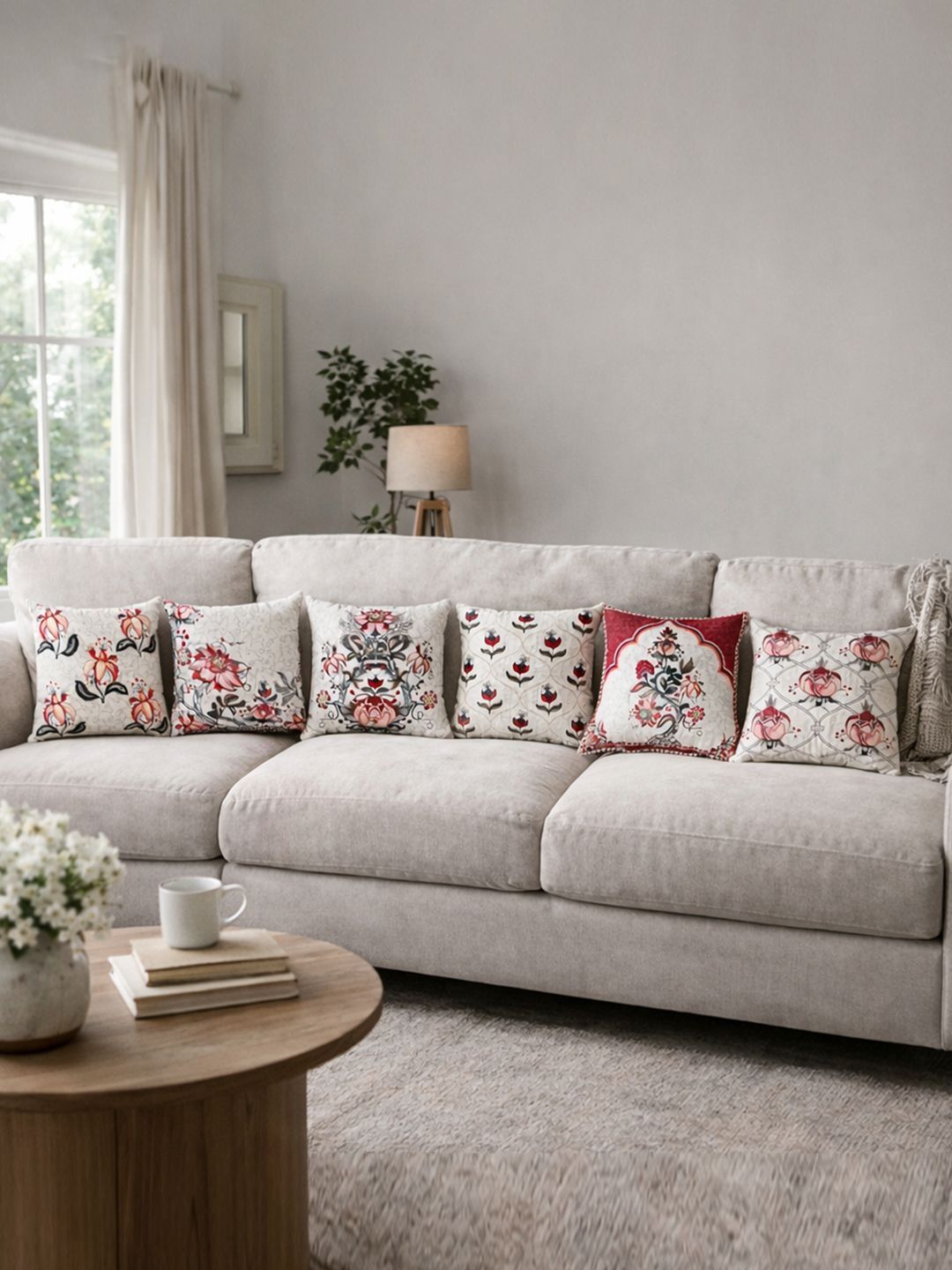 SWAYAM Multicoloured Set of 6 Ethnic Motifs Square Cushion Covers-image-44