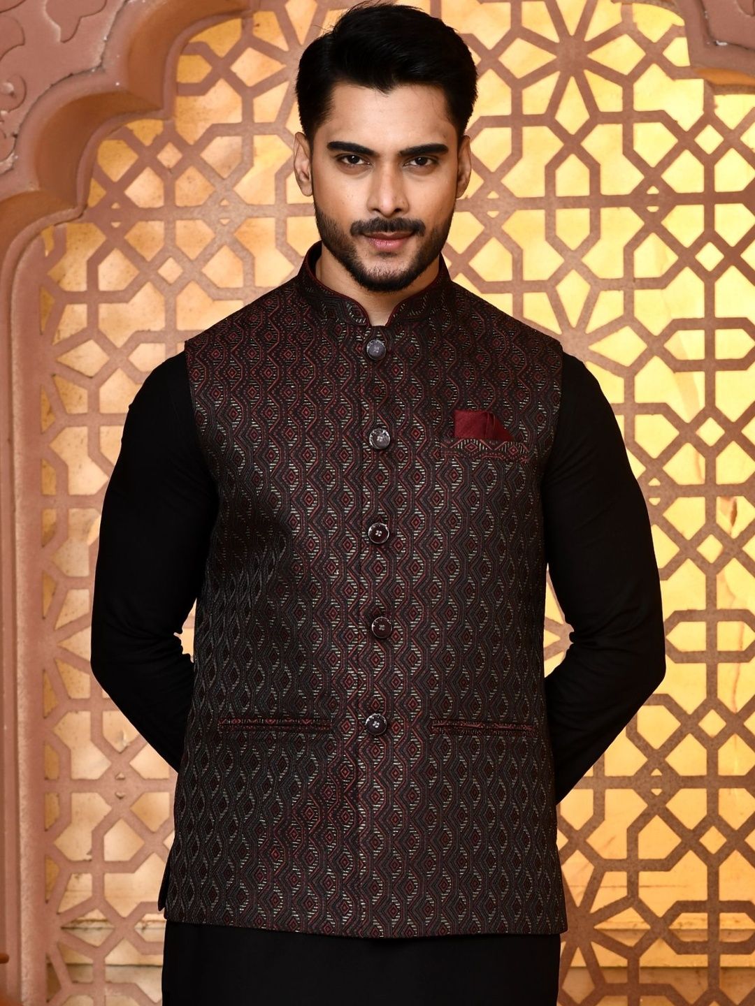 TRENDS OF ETHNIC Men Woven Design Classy Fit Nehru Jacket-picture-35