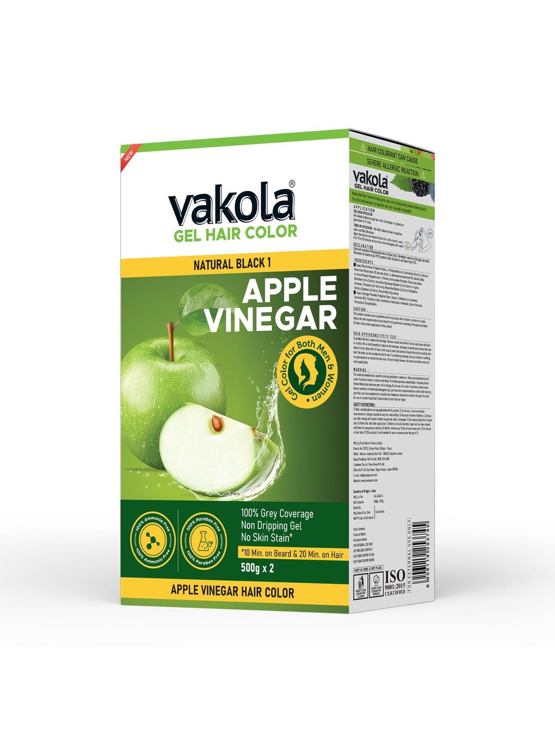 VAKOLA Apple Vinegar Gel Hair Color - 500 ml each - Natural Black 1-picture-33