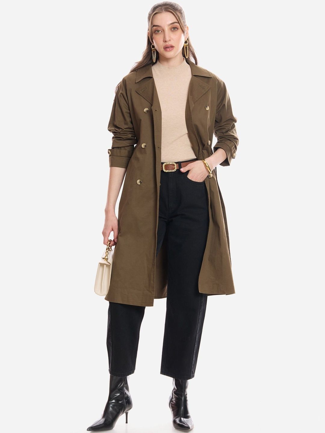 Virgio Cotton Lapel Collar Long Sleeves Longline Trench Coat-image-19