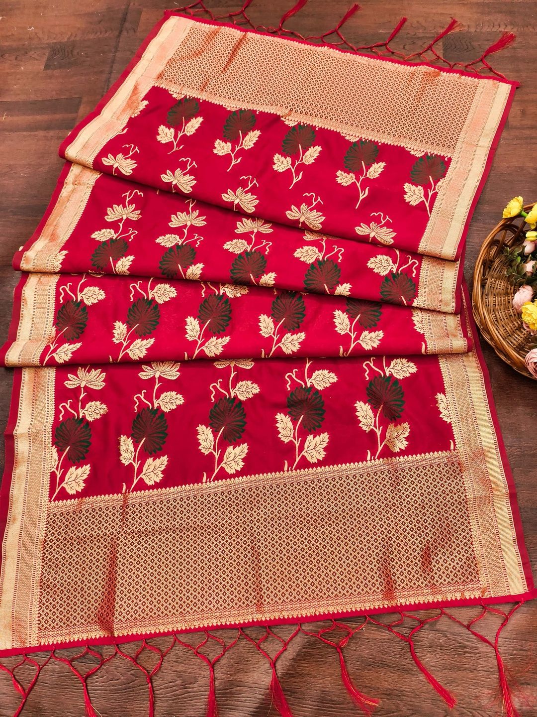 DEVANGI Floral Woven Design Banarasi Silk Dupatta With Zari-image-36