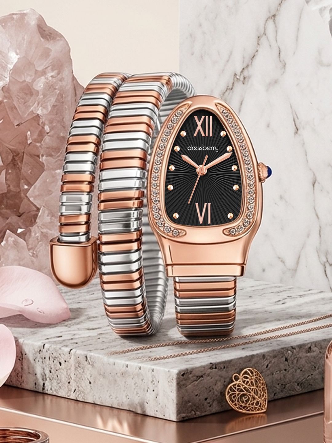 DressBerry Women Embellished Dial & Stainless Steel Straps Analogue Watch HOBDB-786TT-BK-picture-50