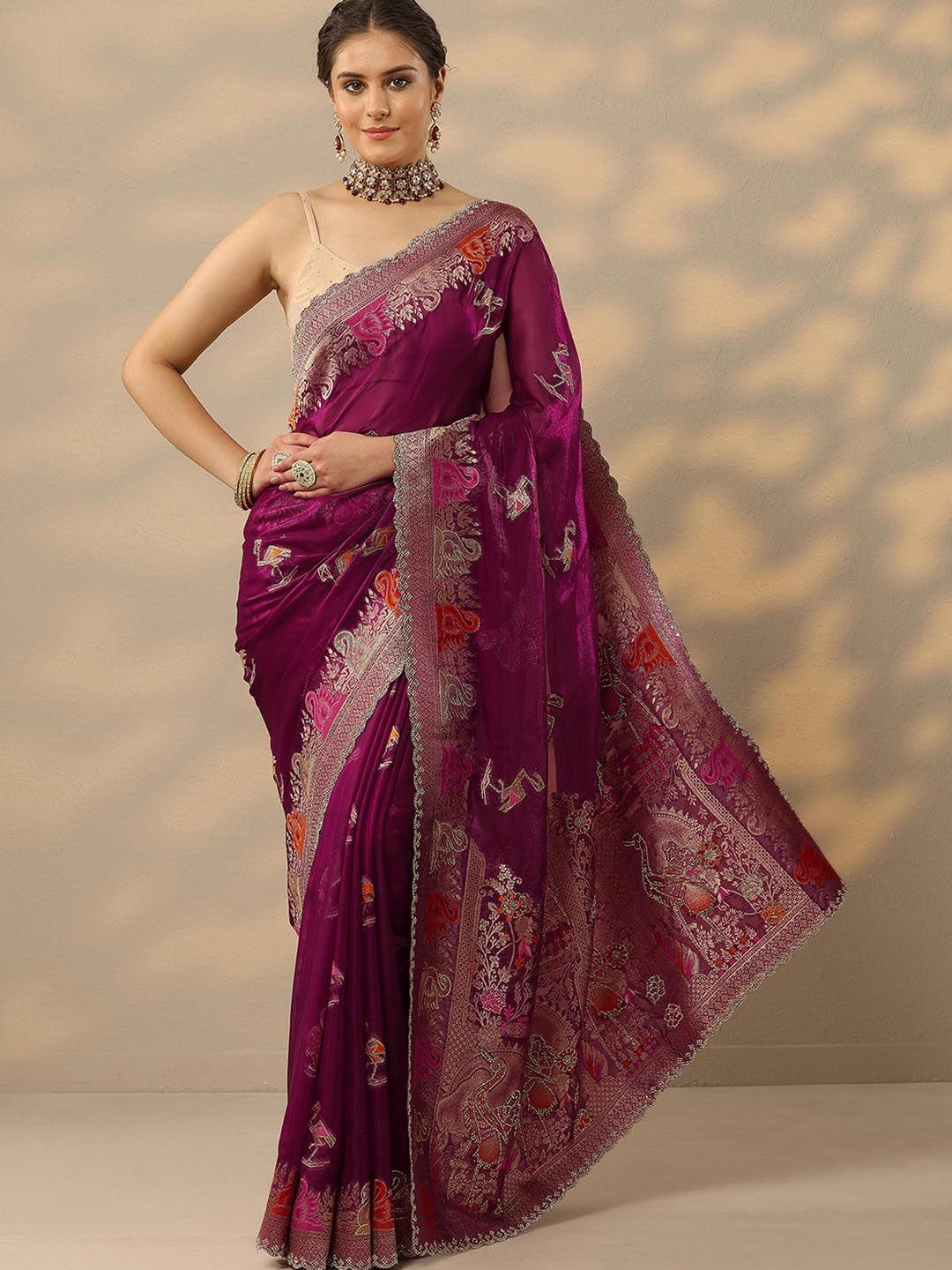 Libas Ethnic Motifs Zari Organza Heavy Work Saree-picture-43