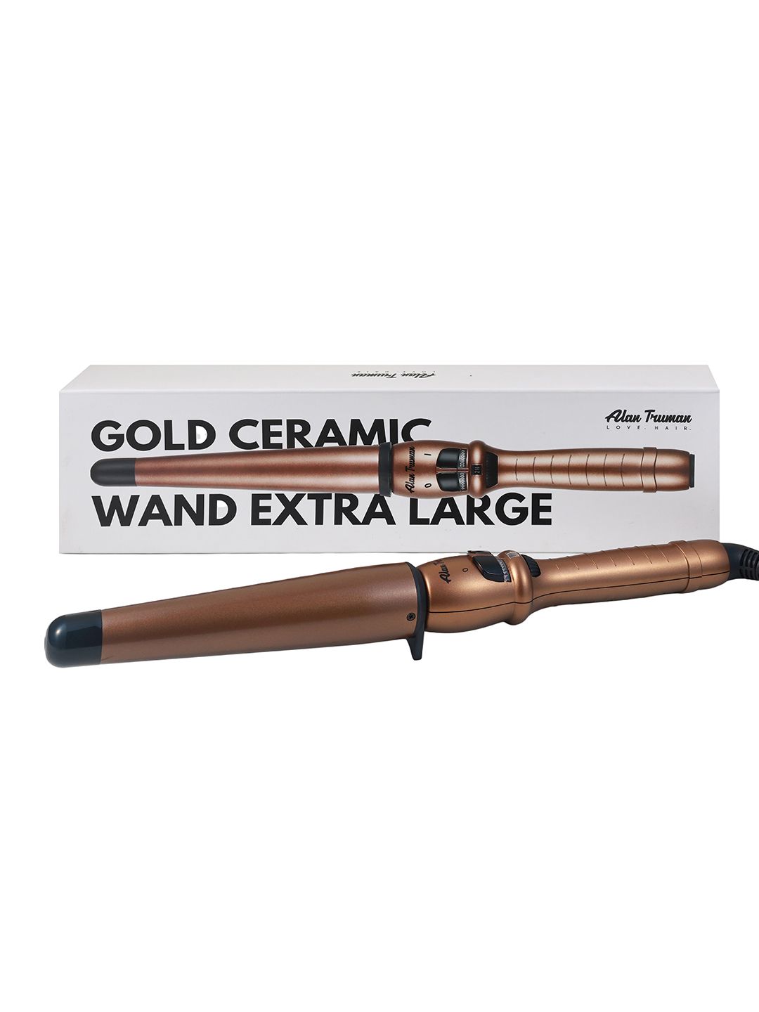 Alan Truman Argan Gold Ceramic Wand -X-Large 38-25mm Hair Curler - Gold-Toned & Black-image-5