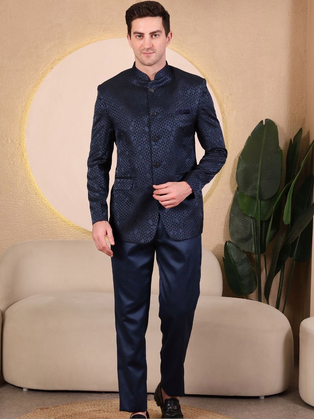 Dulha Ghar Men Textured Mandarin Collar Blazer-picture-12