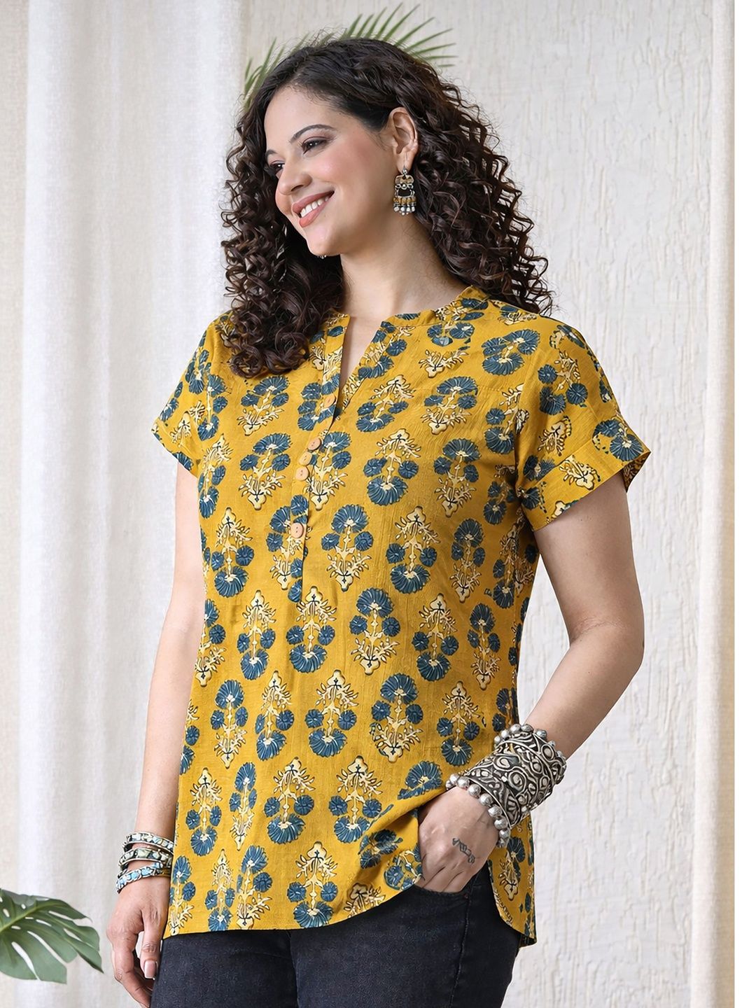 Anouk Floral Printed V-Neck Pure Cotton Kurti-picture-40