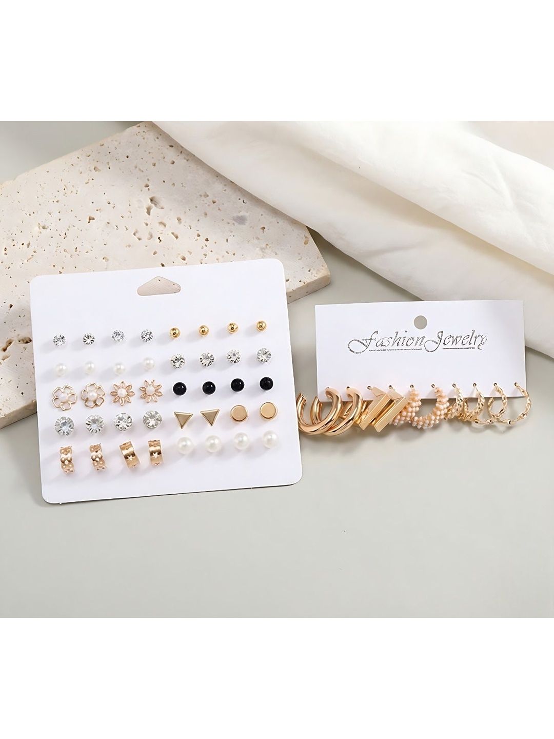 DressBerry 25 Pair Hoop Stud Set Pearl Stone Designs Perfect Earrings-picture-20