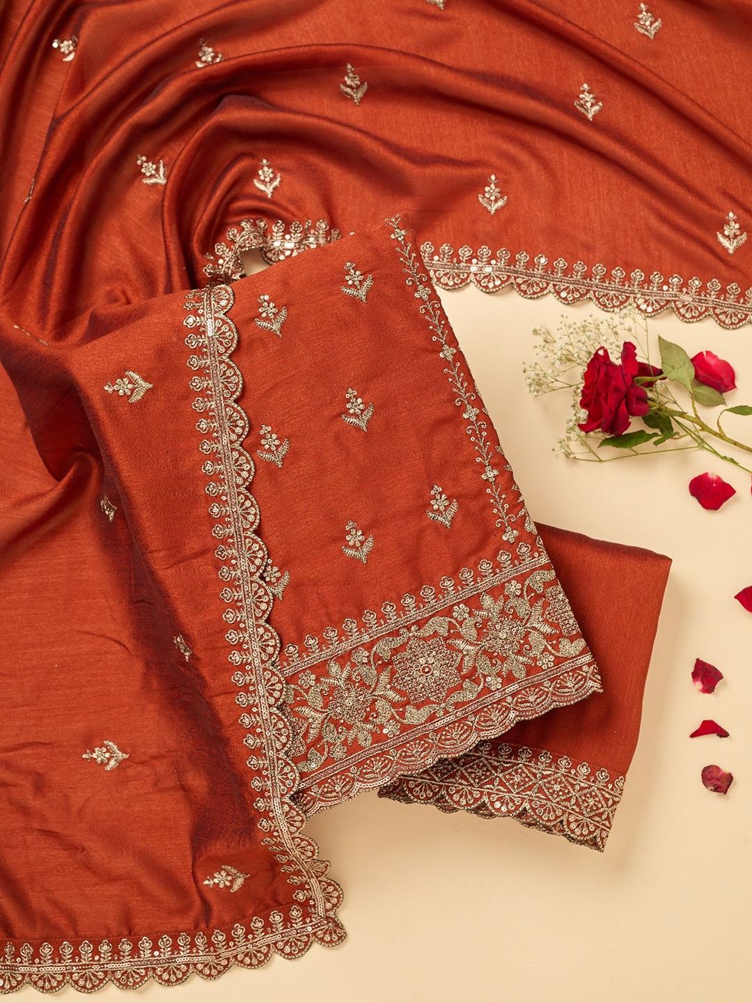 Koskii Embroidered Raw Silk Unstitched Dress Material-picture-32