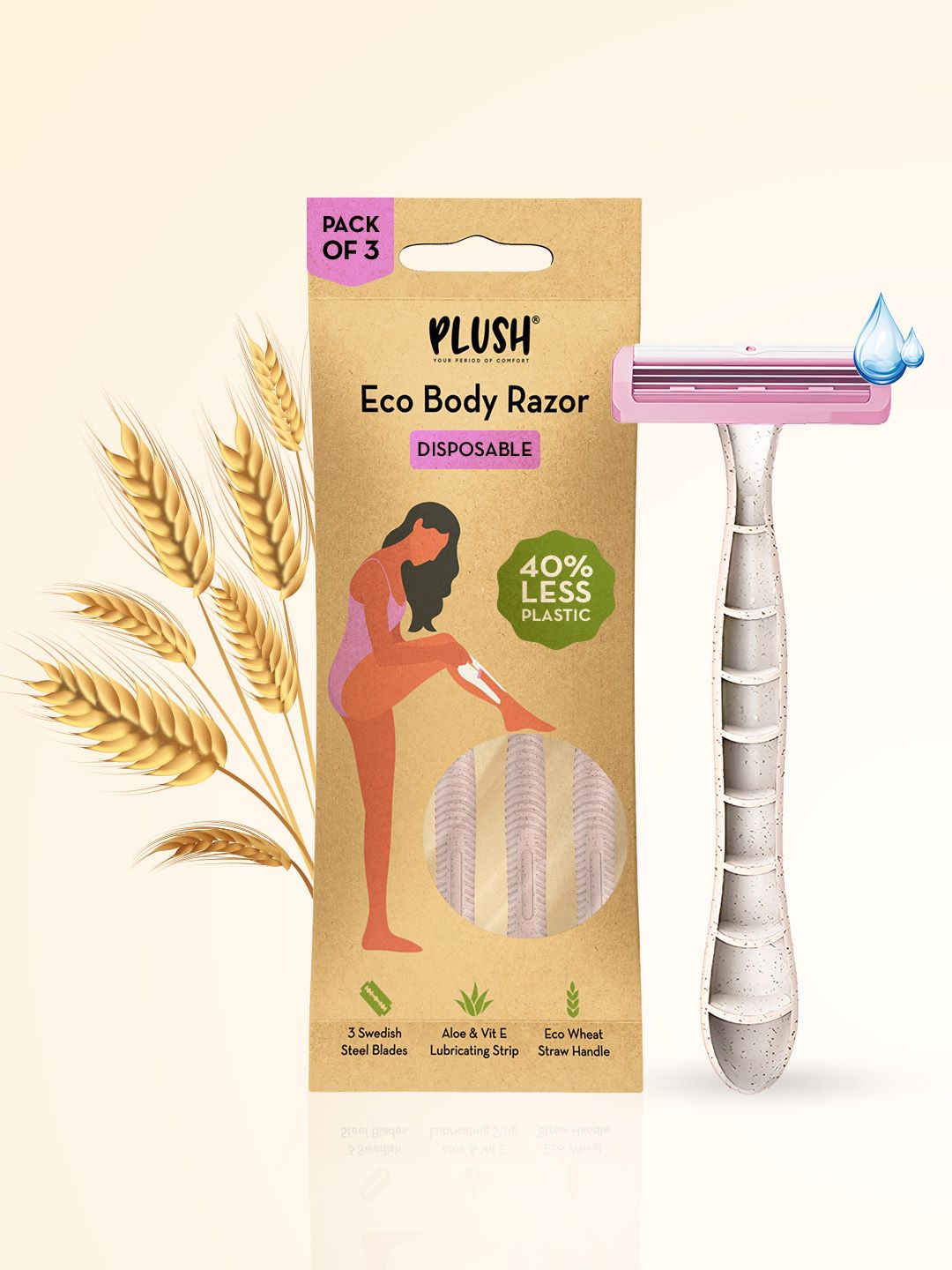 Plush Set of 3 Eco Disposable Body Razor with Aloe & Vitamin E Lubricating Strip-image-30