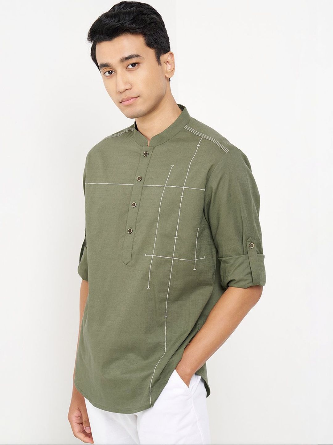 indus route by Pantaloons Men Striped Mandarin Collar Cotton Kurta-picture-44