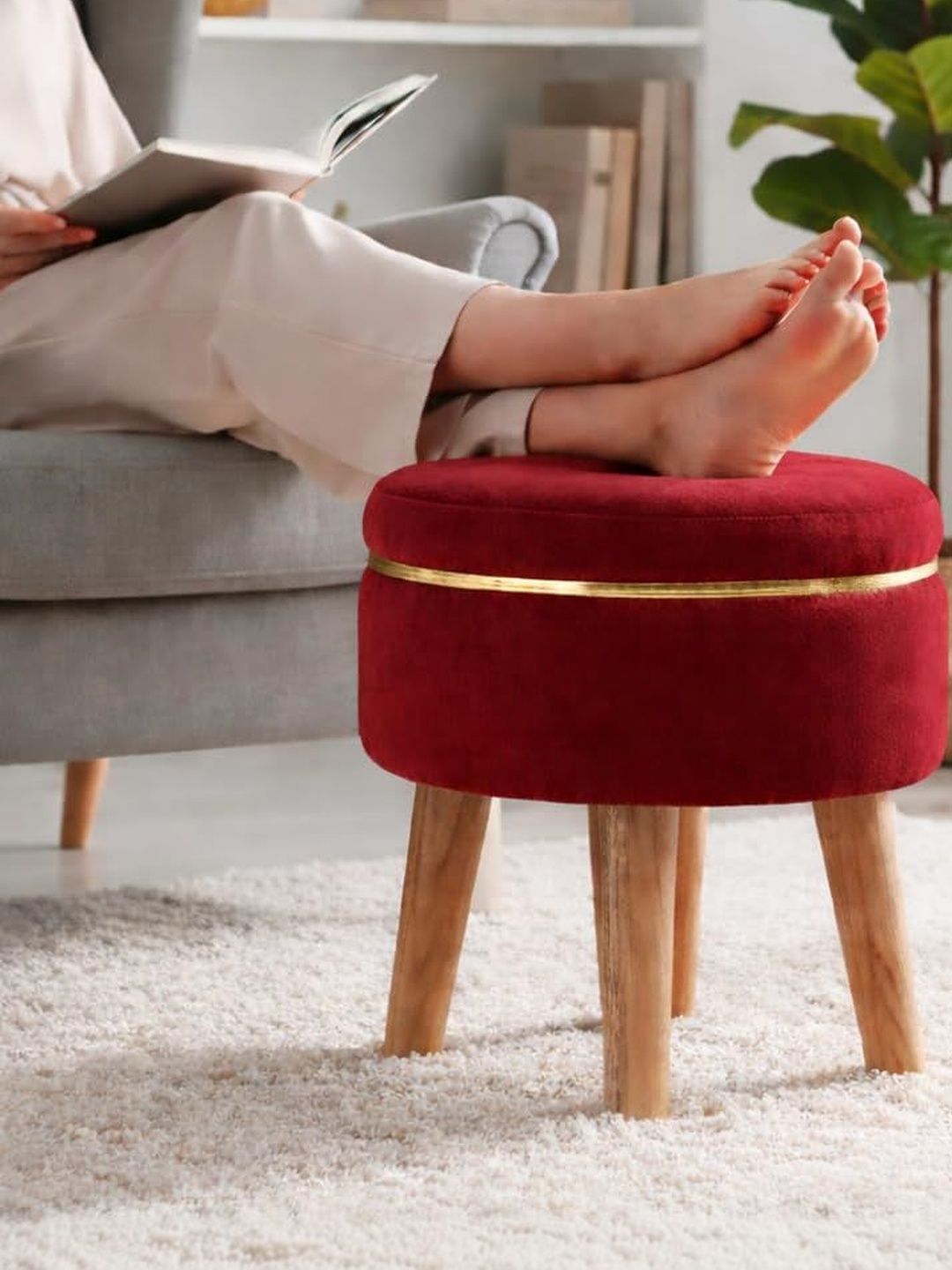 Shadowkart Maroon Round Wood Ottomans-image-26