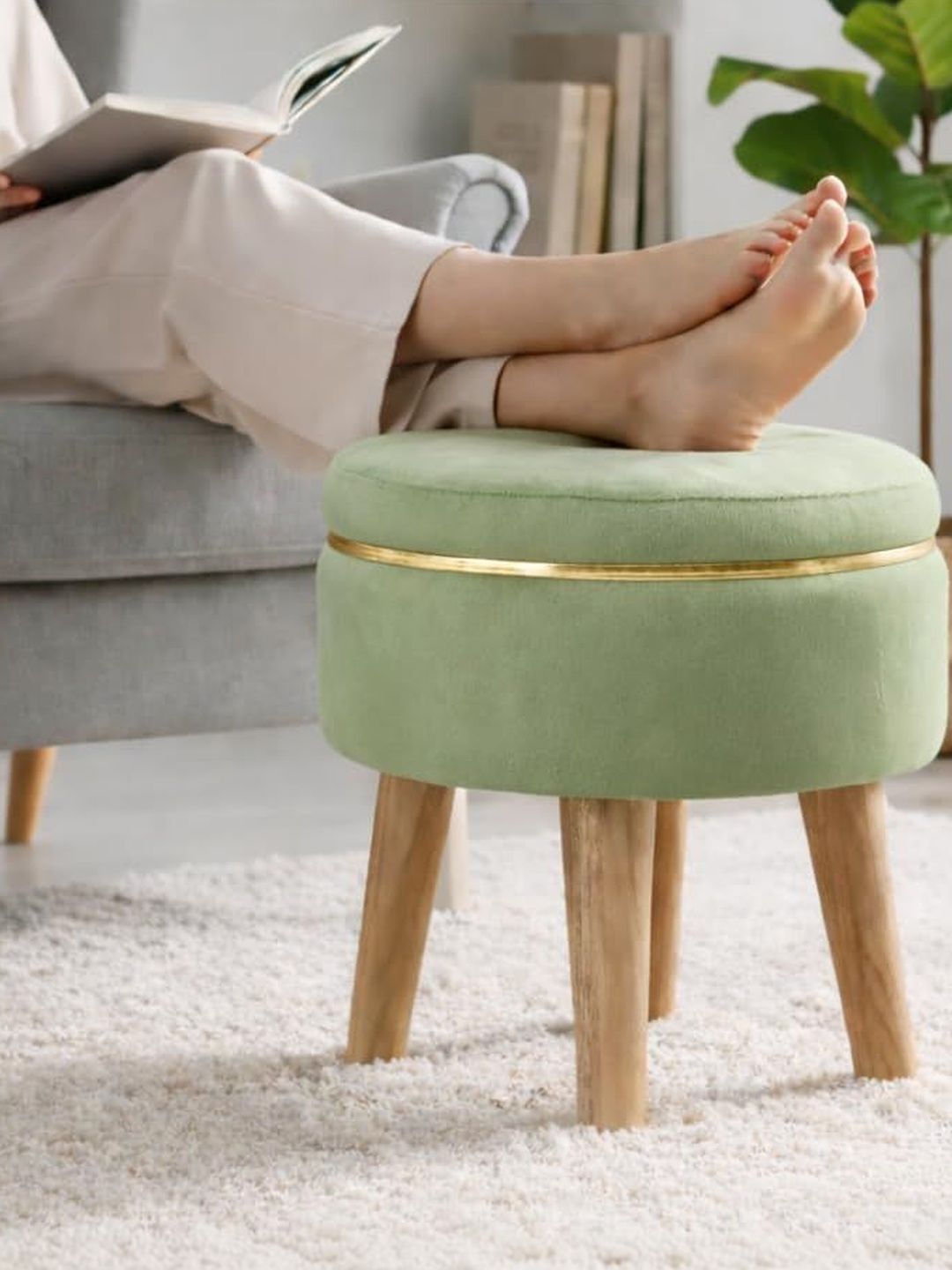 Shadowkart Green Round Wood Ottomans-picture-12