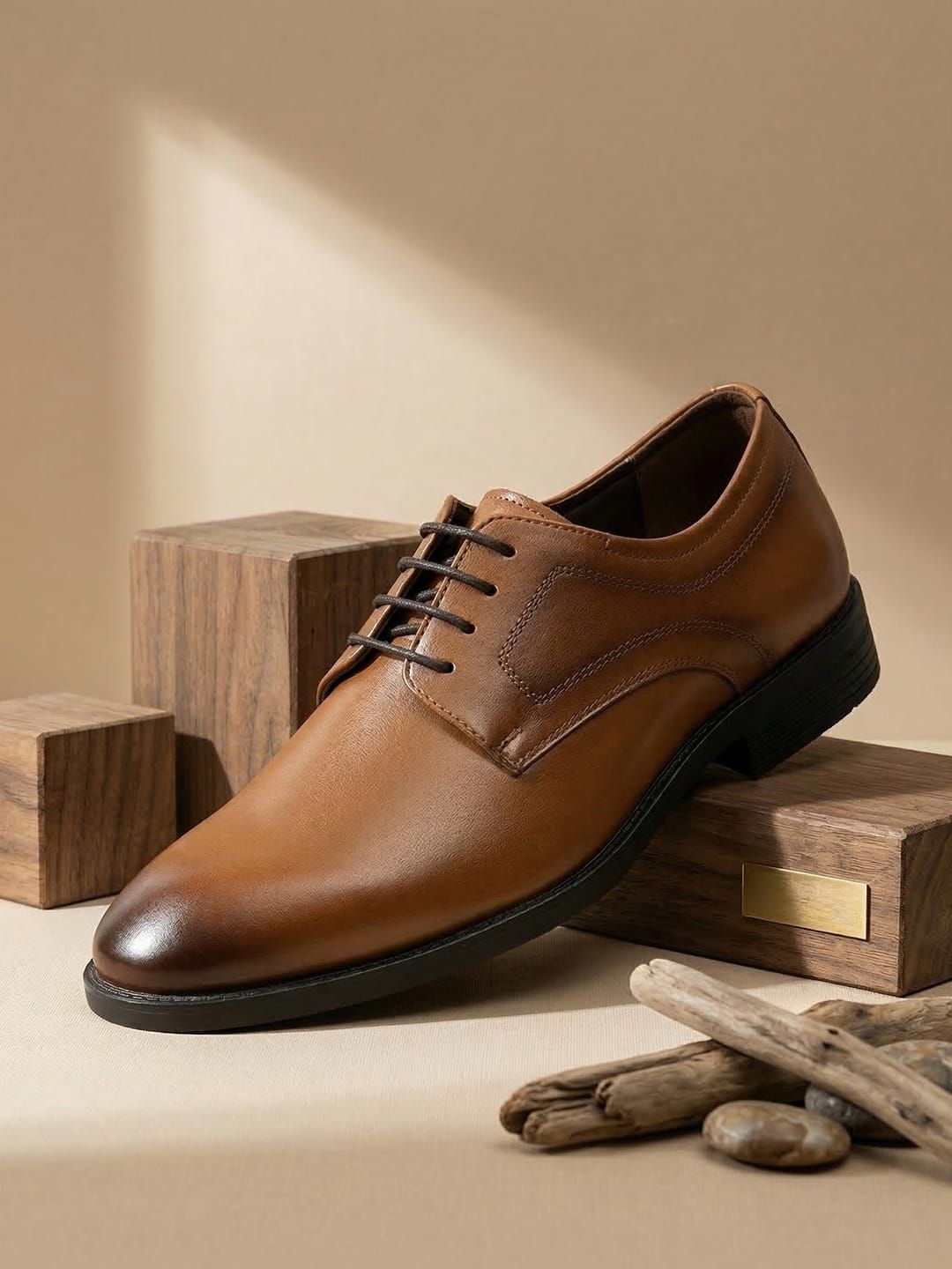 House of Pataudi Leather Round Toe Lace-Ups Derbys Formal Shoes-picture-30