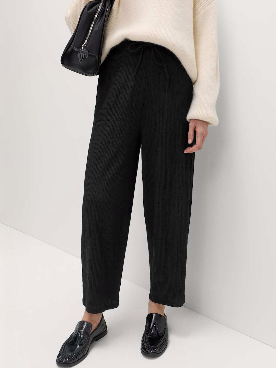 Marks & Spencer Textured Elasticated Waist Carrot Leg Trousers-picture-31