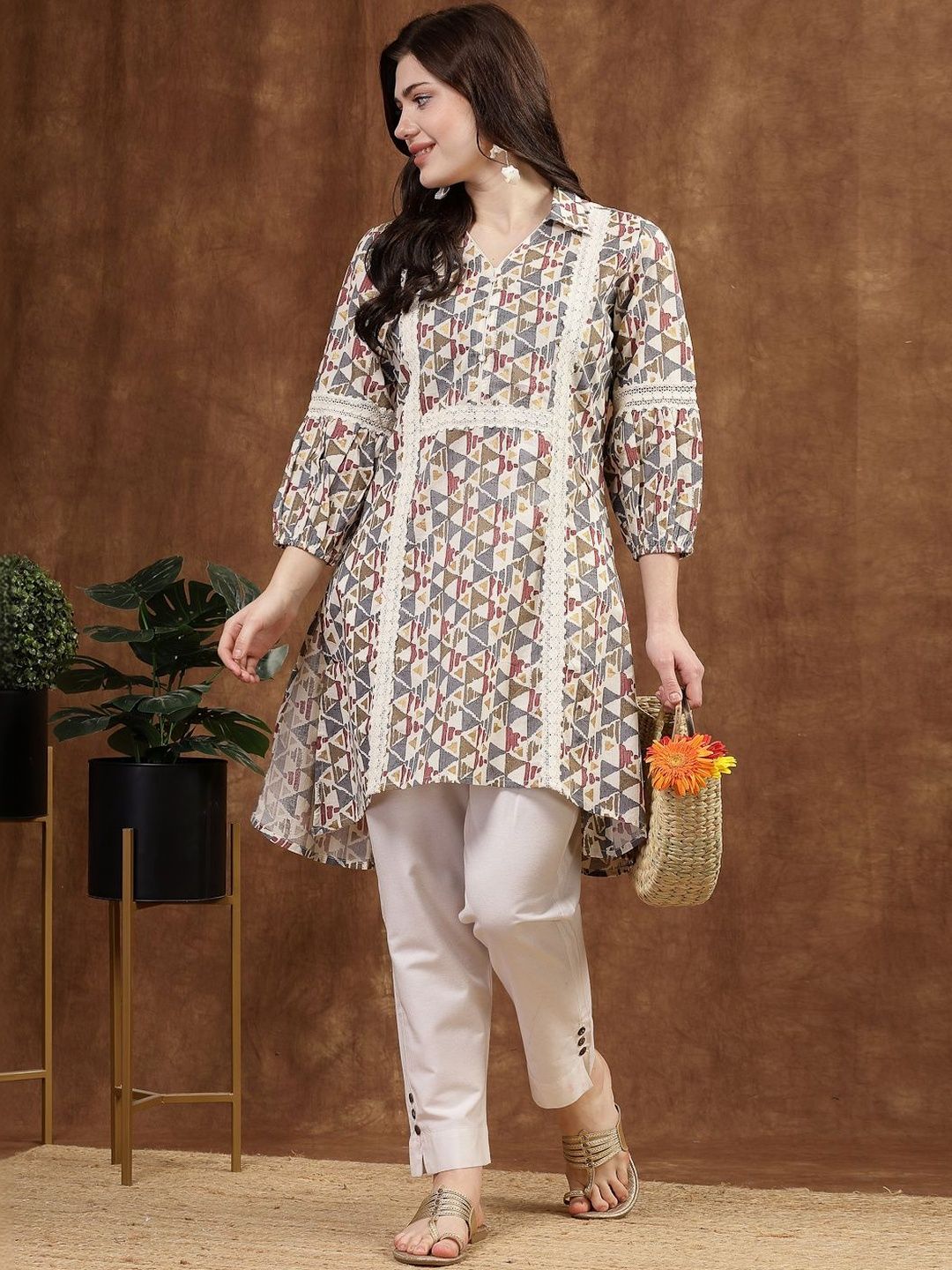 Nayam By Lakshita Geometric Printed Shirt Collar Kurti-picture-25
