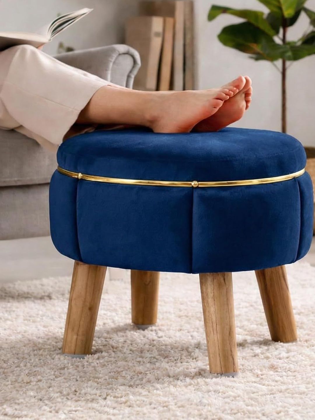 Shadowkart Blue Round Wood Ottomans-picture-20