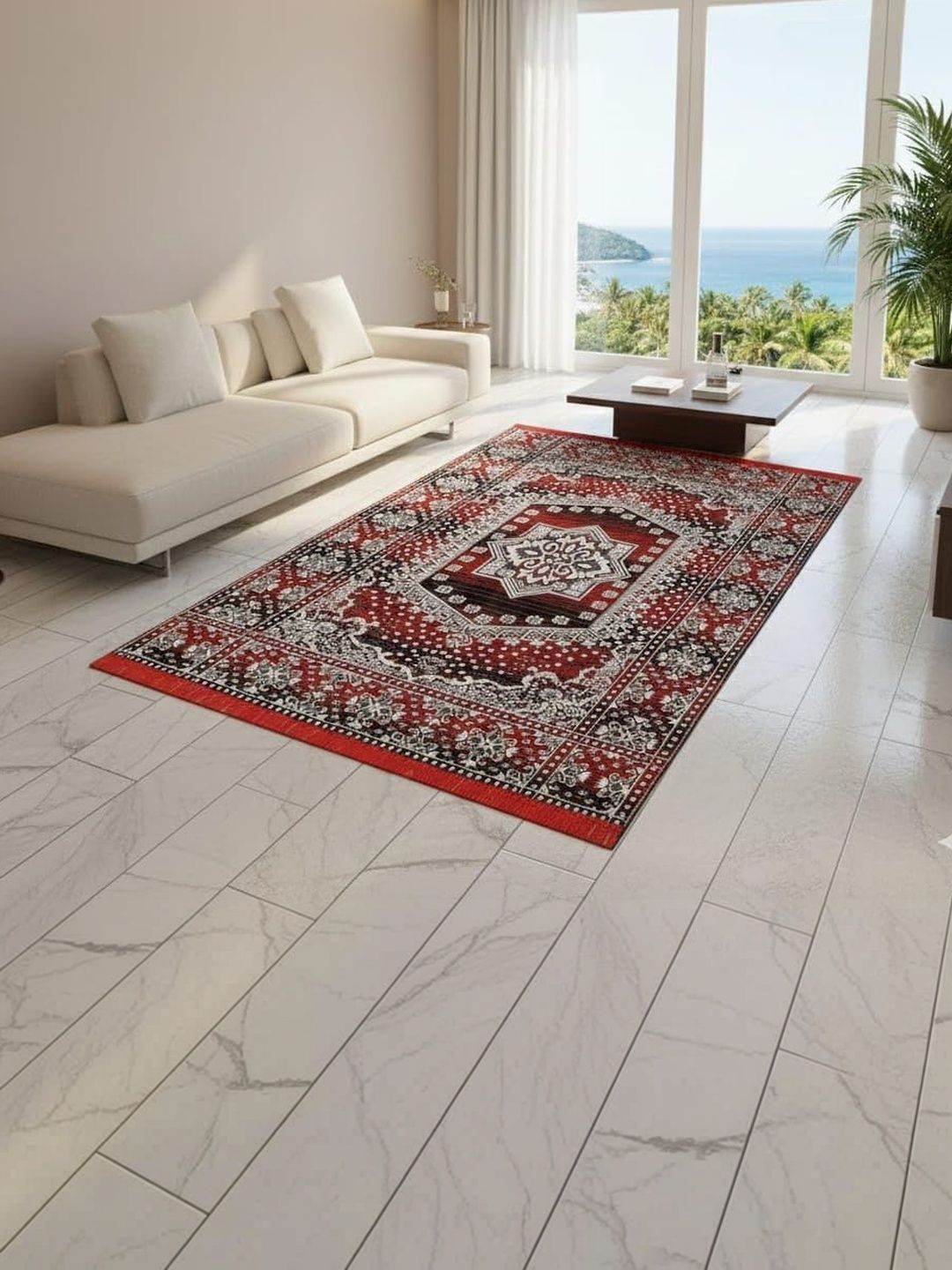 Furnishing Hut Maroon Floral Cotton Carpet-picture-15