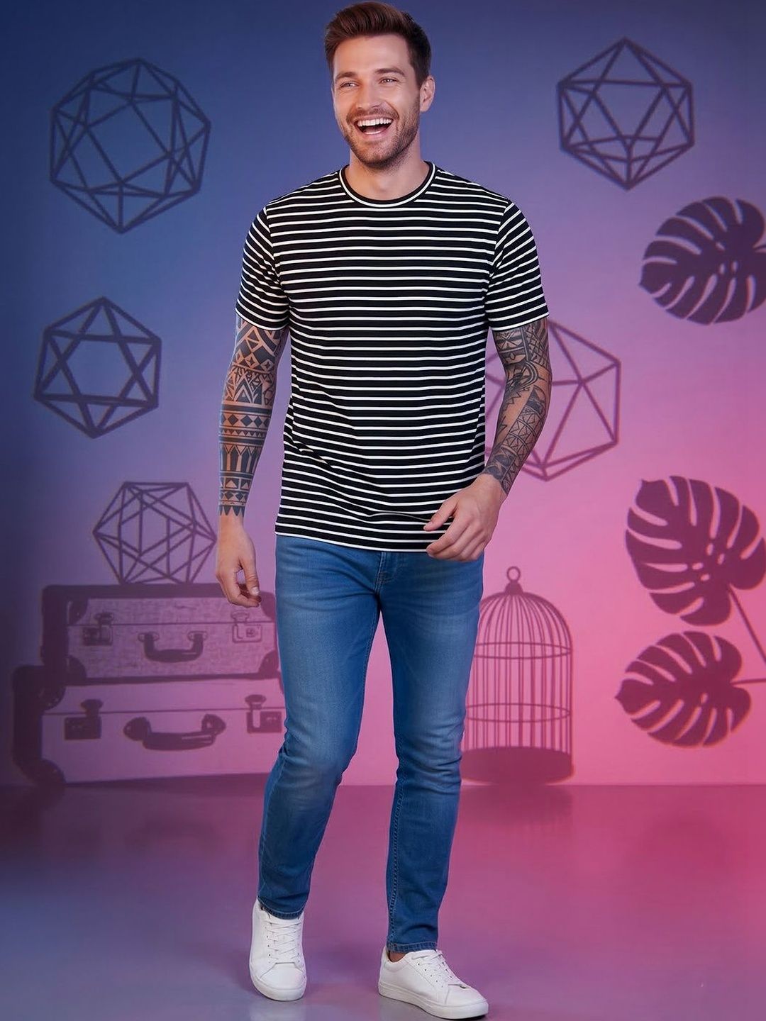 AWACK Men Striped Slim Fit T-shirt-image-26