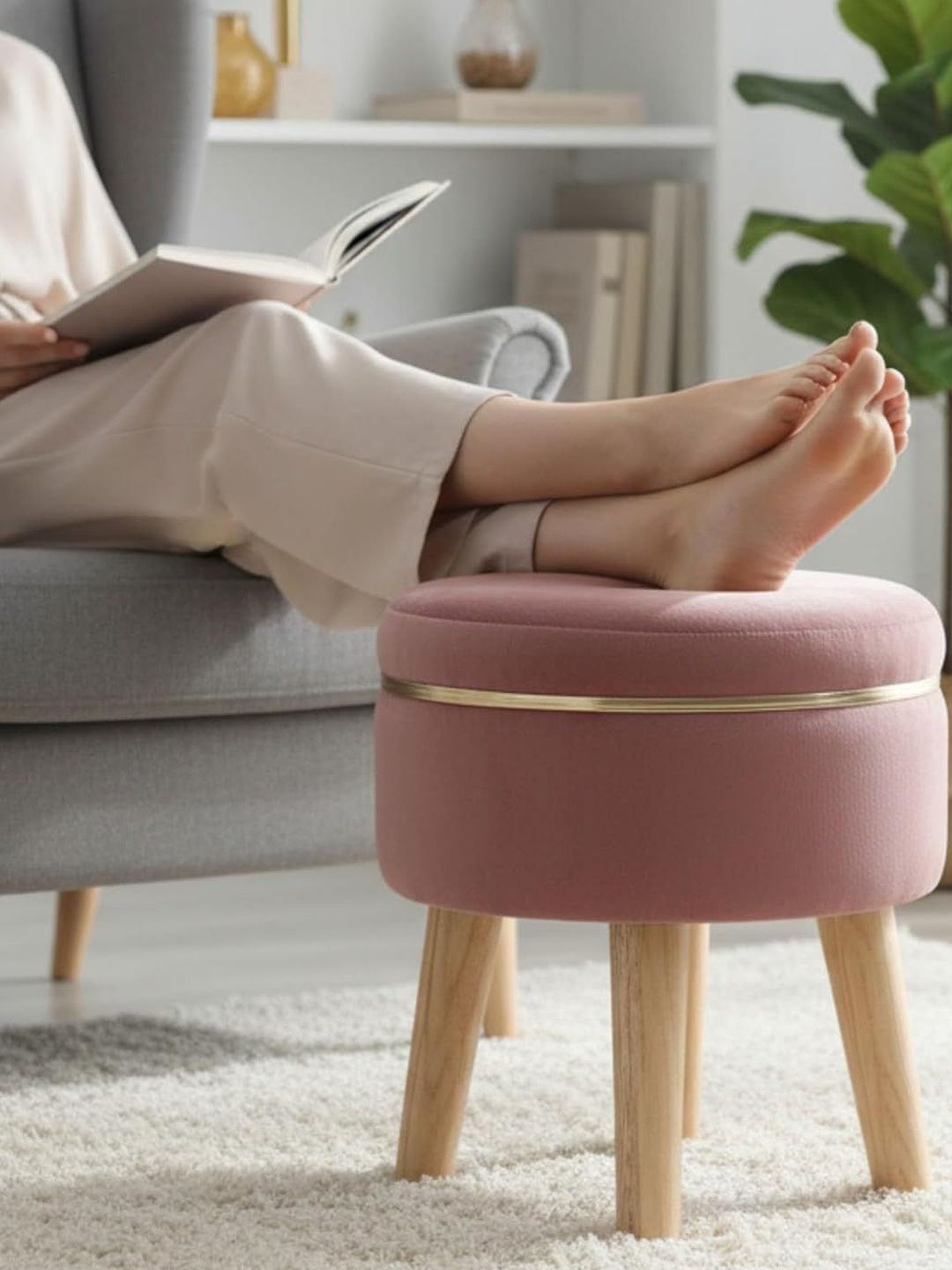 Shadowkart Red Round Wood Ottomans-picture-19