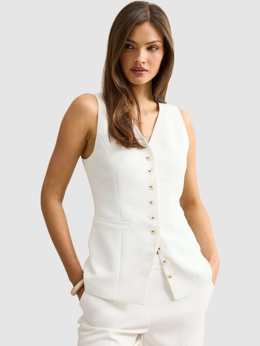 Forever New V-Neck Woven Formal Waistcoat-picture-37