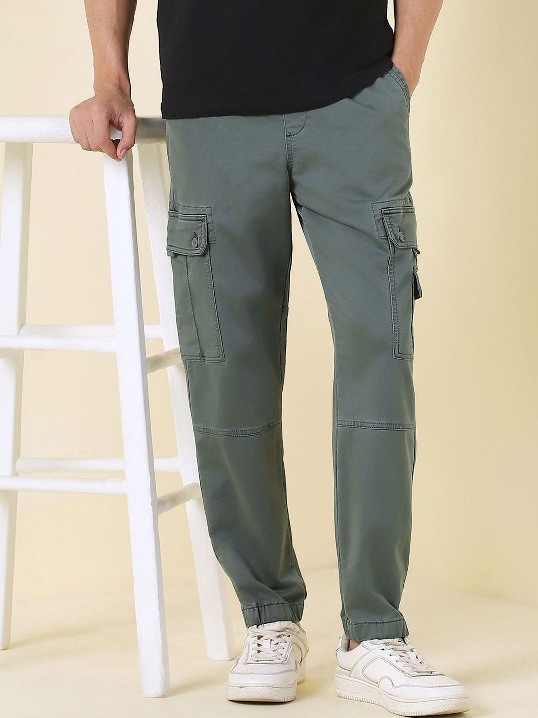 Allen Solly Men Solid Green Jogger Pants-image-6