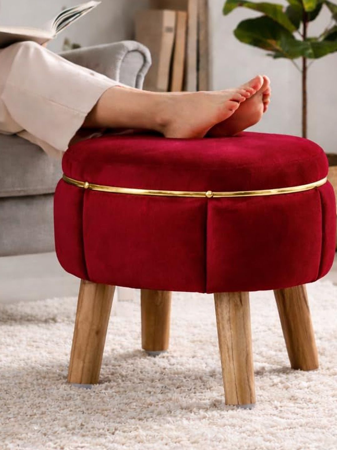 Shadowkart Red Round Wood Ottomans-picture-33