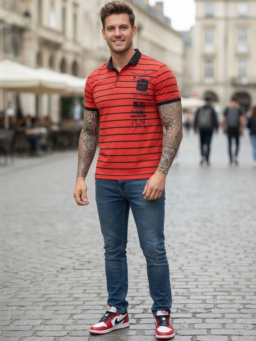 AWACK Striped Polo Collar Slim Fit T-shirt-picture-20