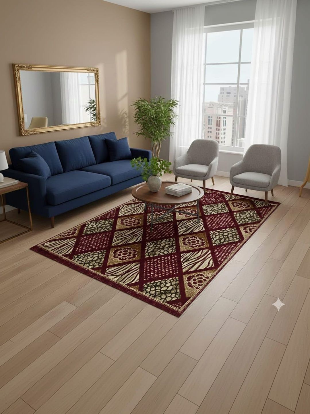 Furnishing Hut Maroon Floral Cotton Carpet-picture-53