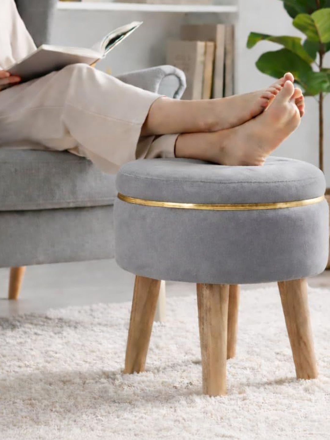 Shadowkart Grey Round Wood Ottomans-picture-18