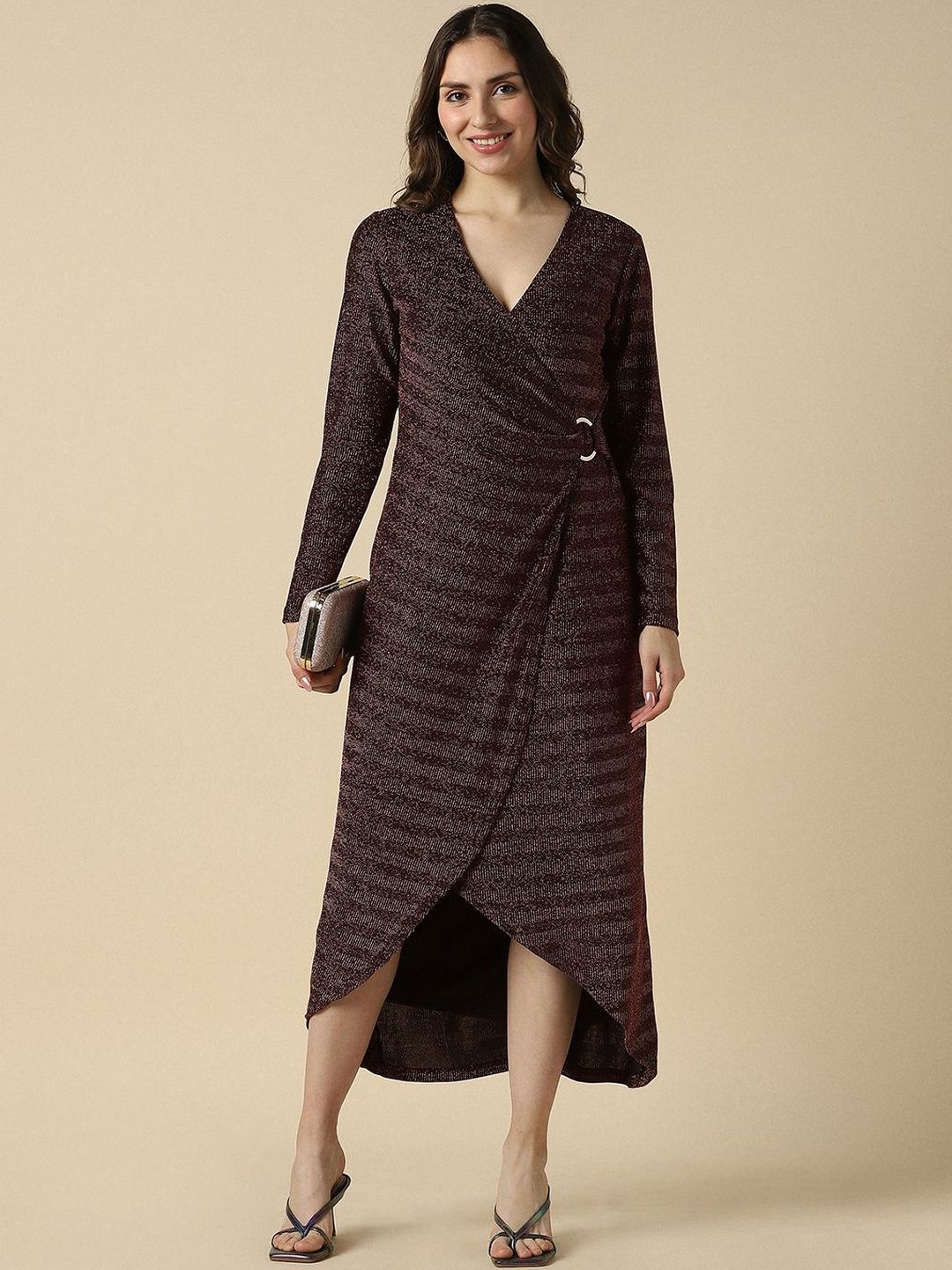 Allen Solly Woman Self Design V-Neck Maxi Dress-image-18