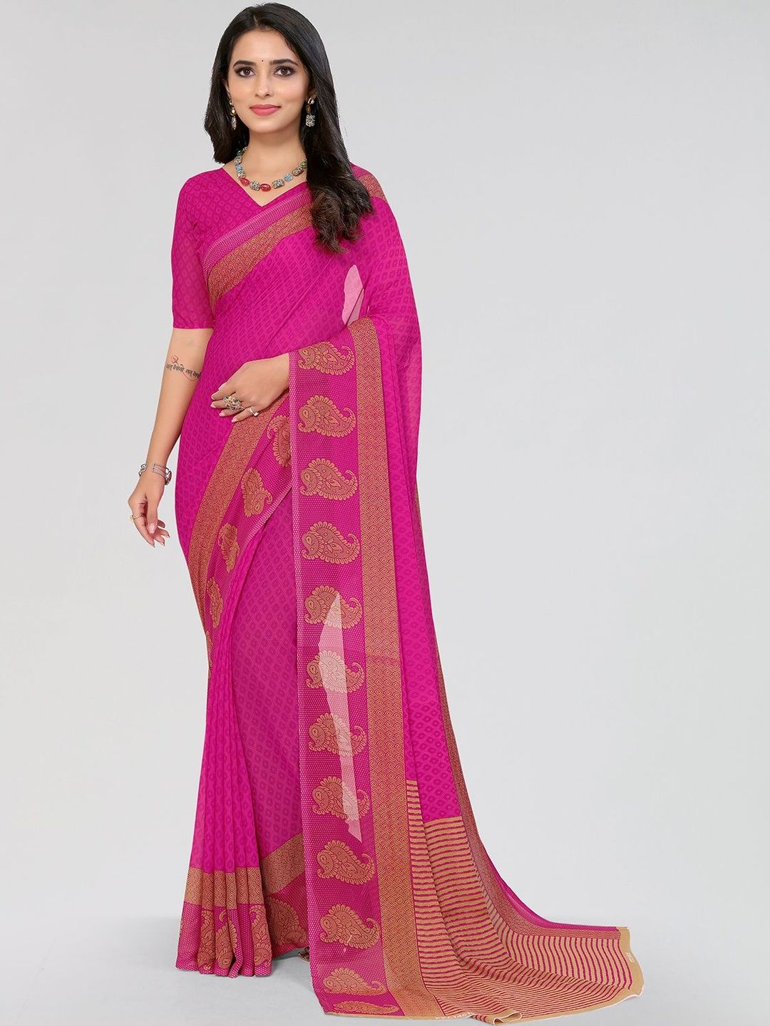 ANAND SAREES Graceful Floral Print Georgette Matching Unstitched Blouse with Sarees-image-1