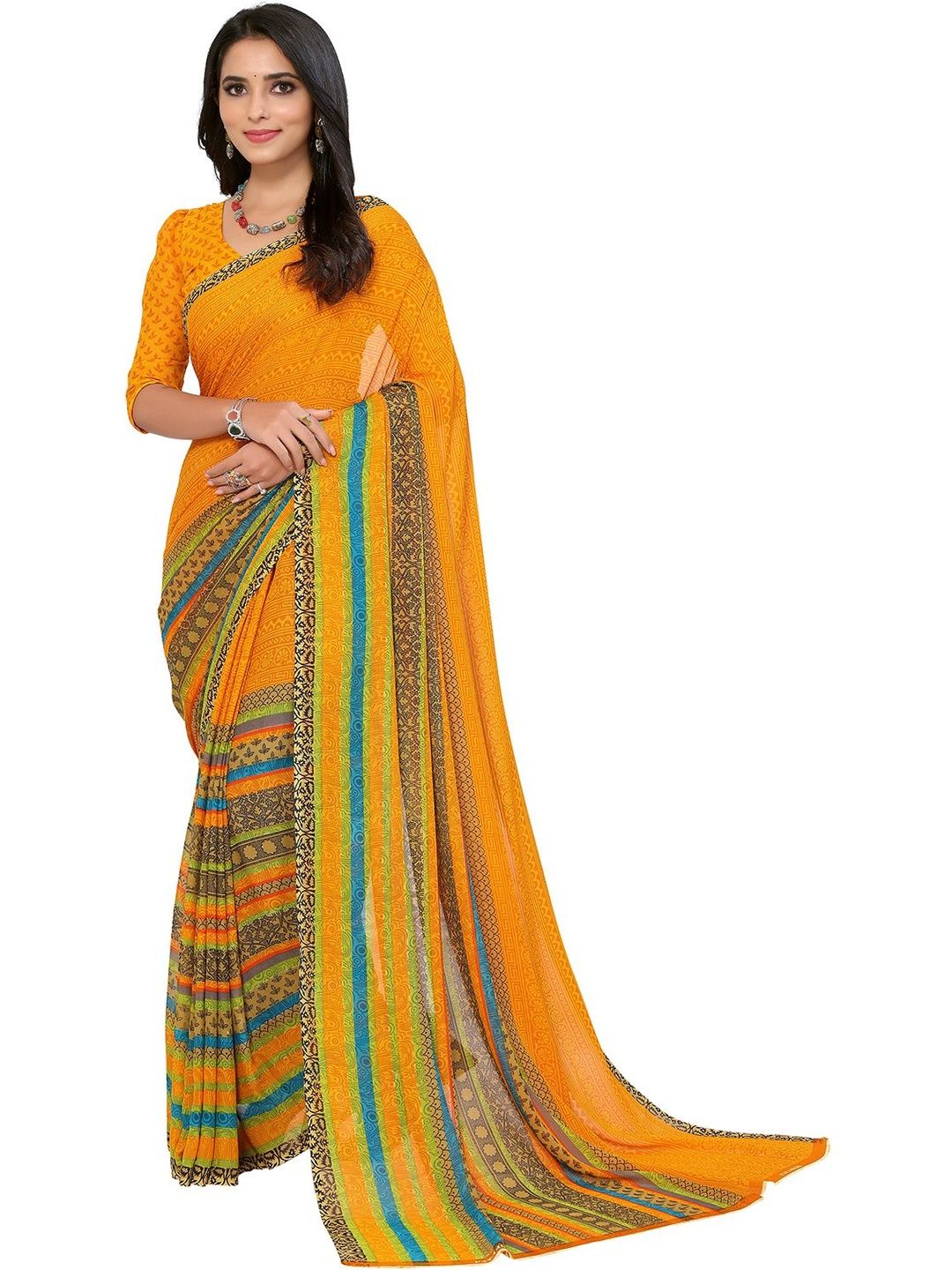 SZN Floral Printed Georgette Party Casual Wear Sarees-image-3