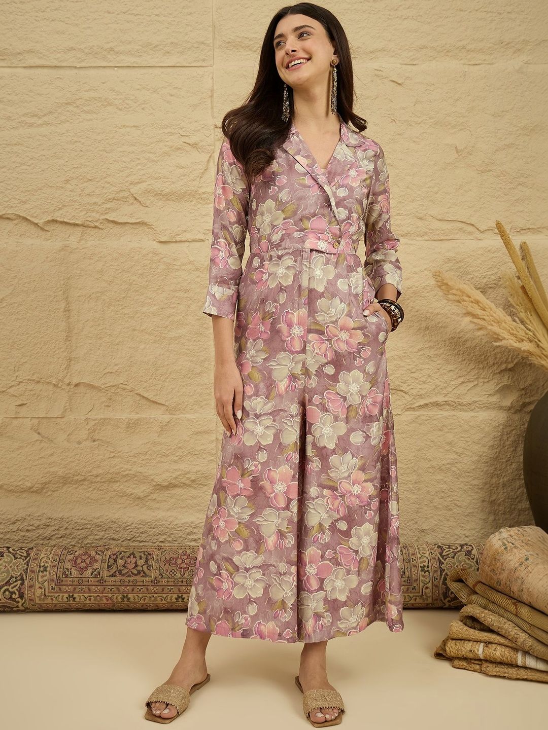 Anouk Modal Blend Shawl Neck Printed Basic Jumpsuit-picture-11