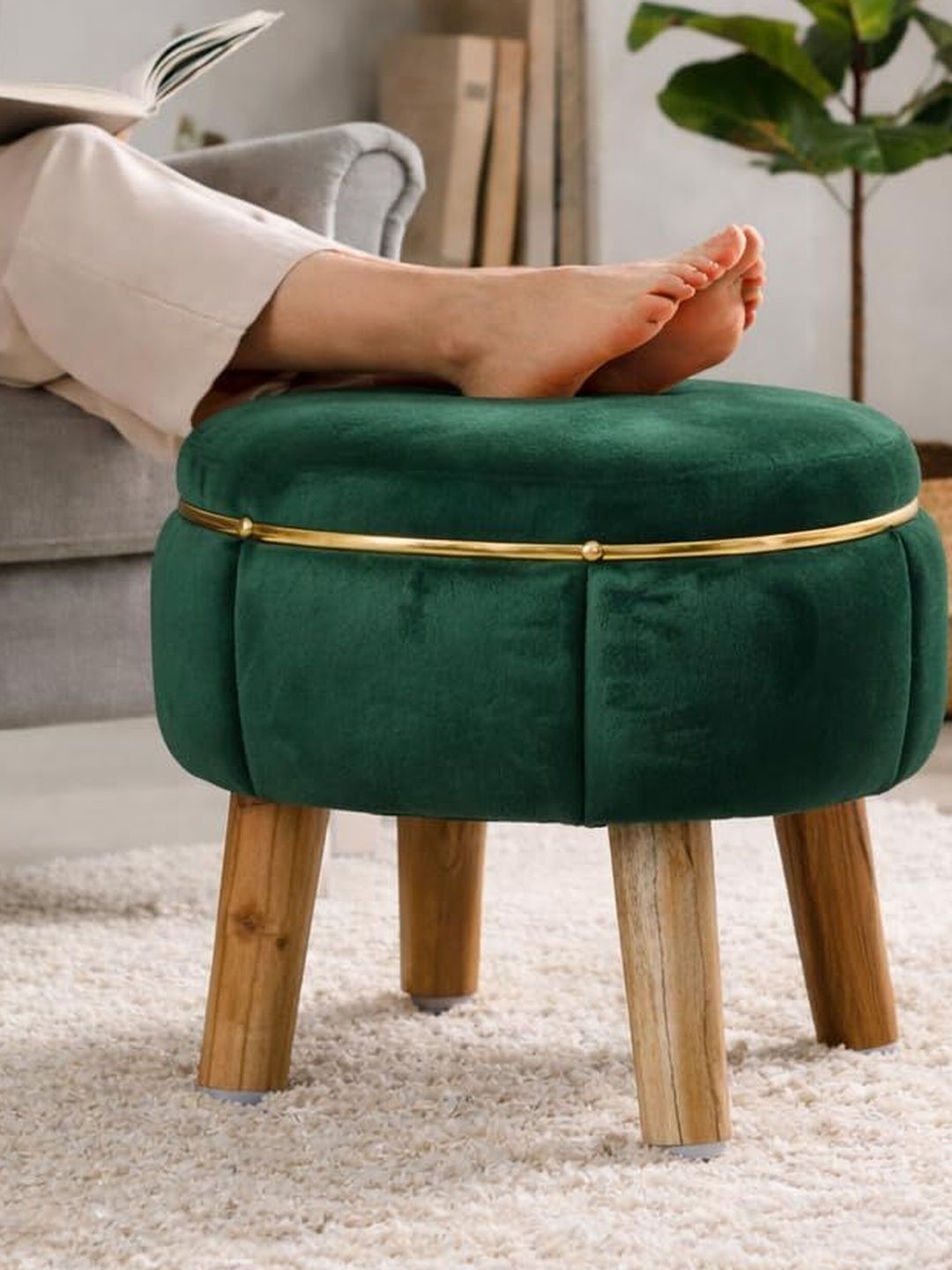 Shadowkart Green Round Wood Ottomans-picture-23