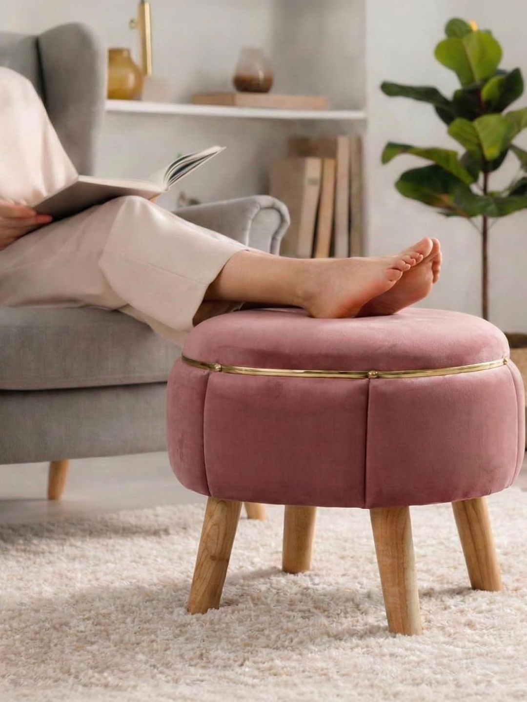 Shadowkart Red Round Wood Ottomans-picture-5