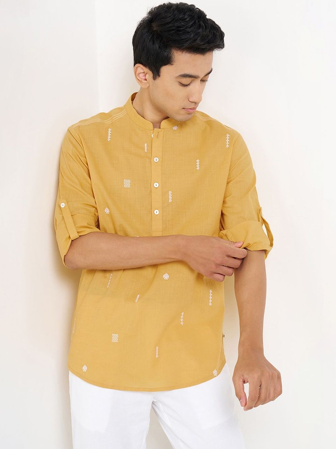 indus route by Pantaloons Men Abstract Printed Mandarin Collar Cotton Kurta-picture-41