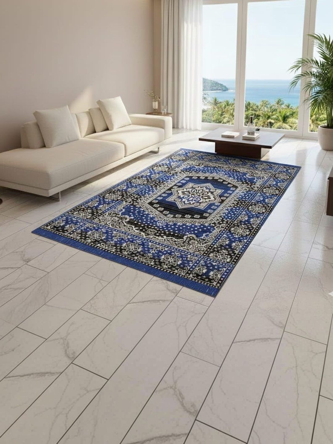 Furnishing Hut Blue Floral Cotton Carpet-picture-45