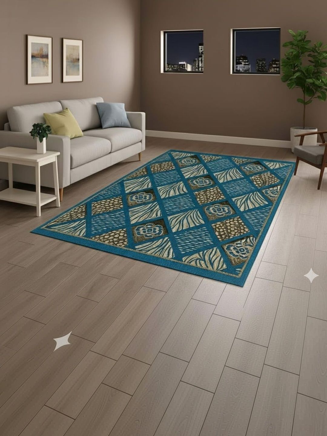 Furnishing Hut Turquoise Blue Floral Cotton Carpet-picture-36