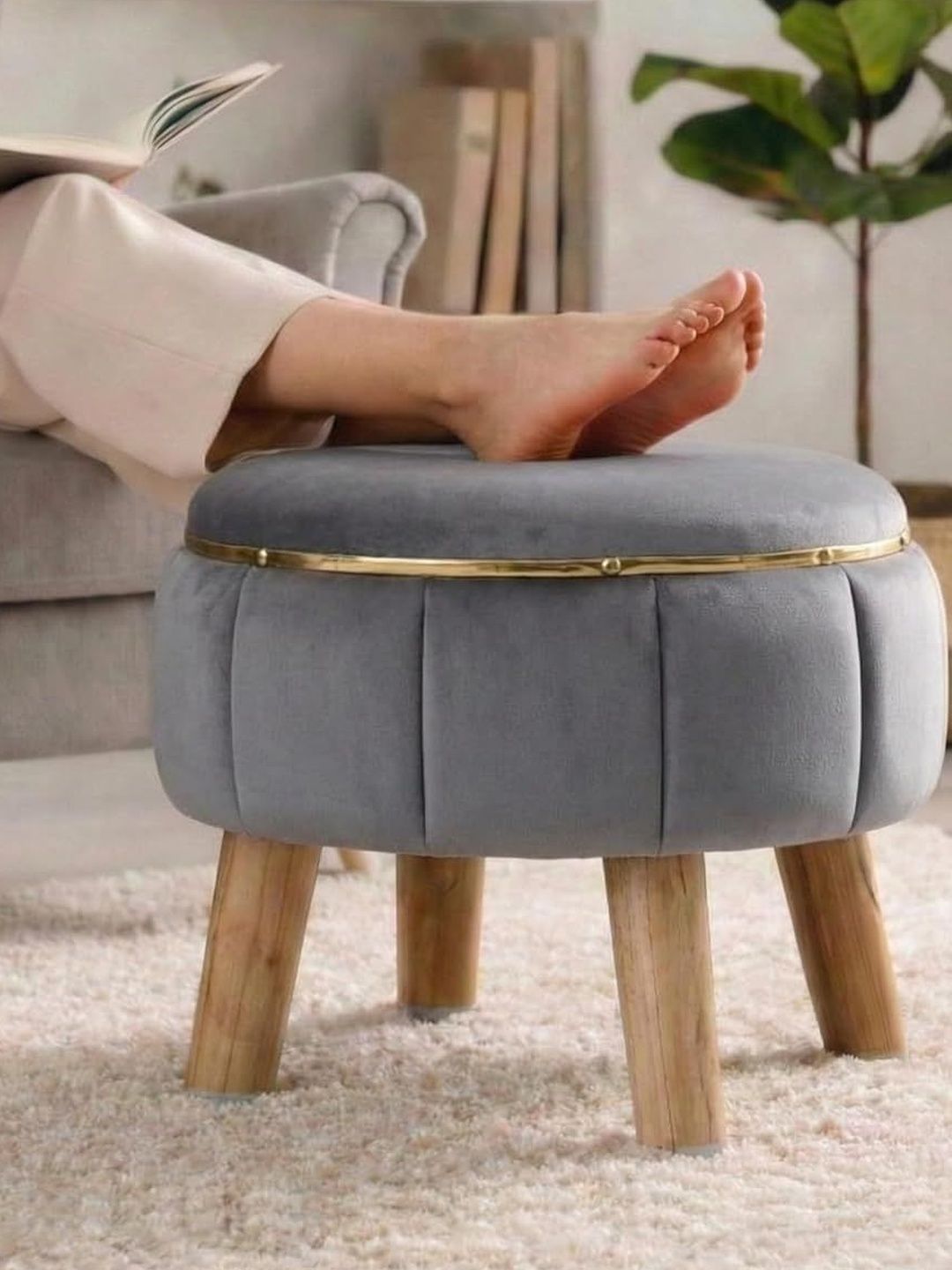 Shadowkart Grey Round Wood Ottomans-picture-19