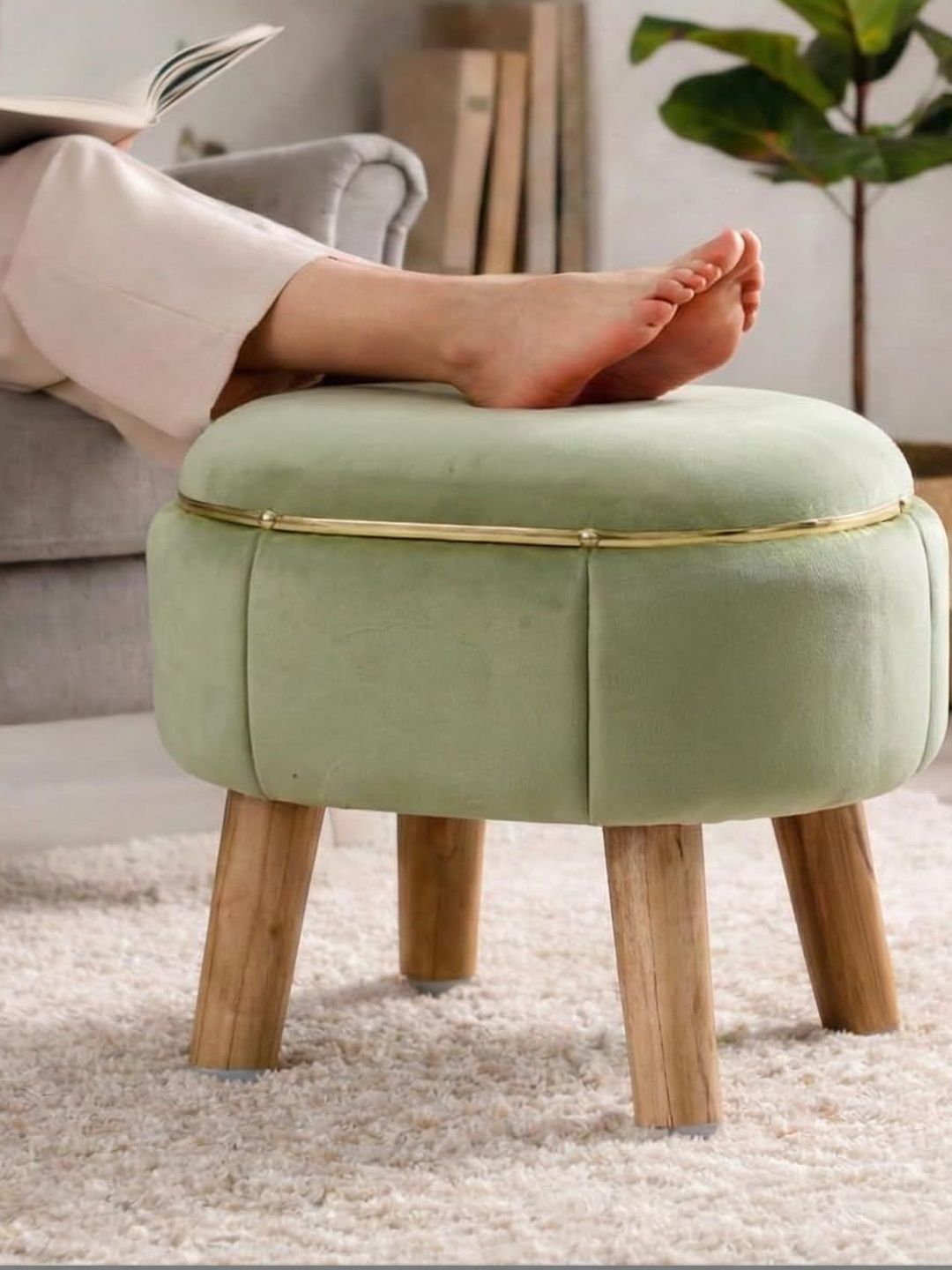 Shadowkart Green Round Wood Ottomans-picture-11