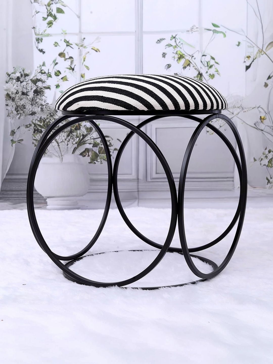 Greetwood Black & White Striped Cylindrical Ottoman-picture-49