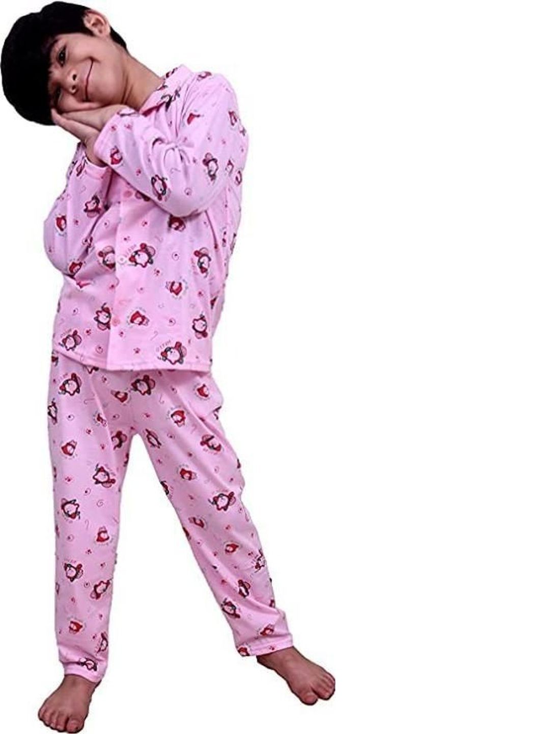 CHICLIFT Unisex Kids Cartoon Characters Printed Shirt Collar Nightdress-image-6