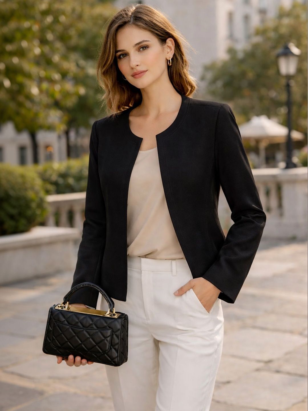 BAESD Women Solid Collarless Open Front Casual Blazers-picture-16